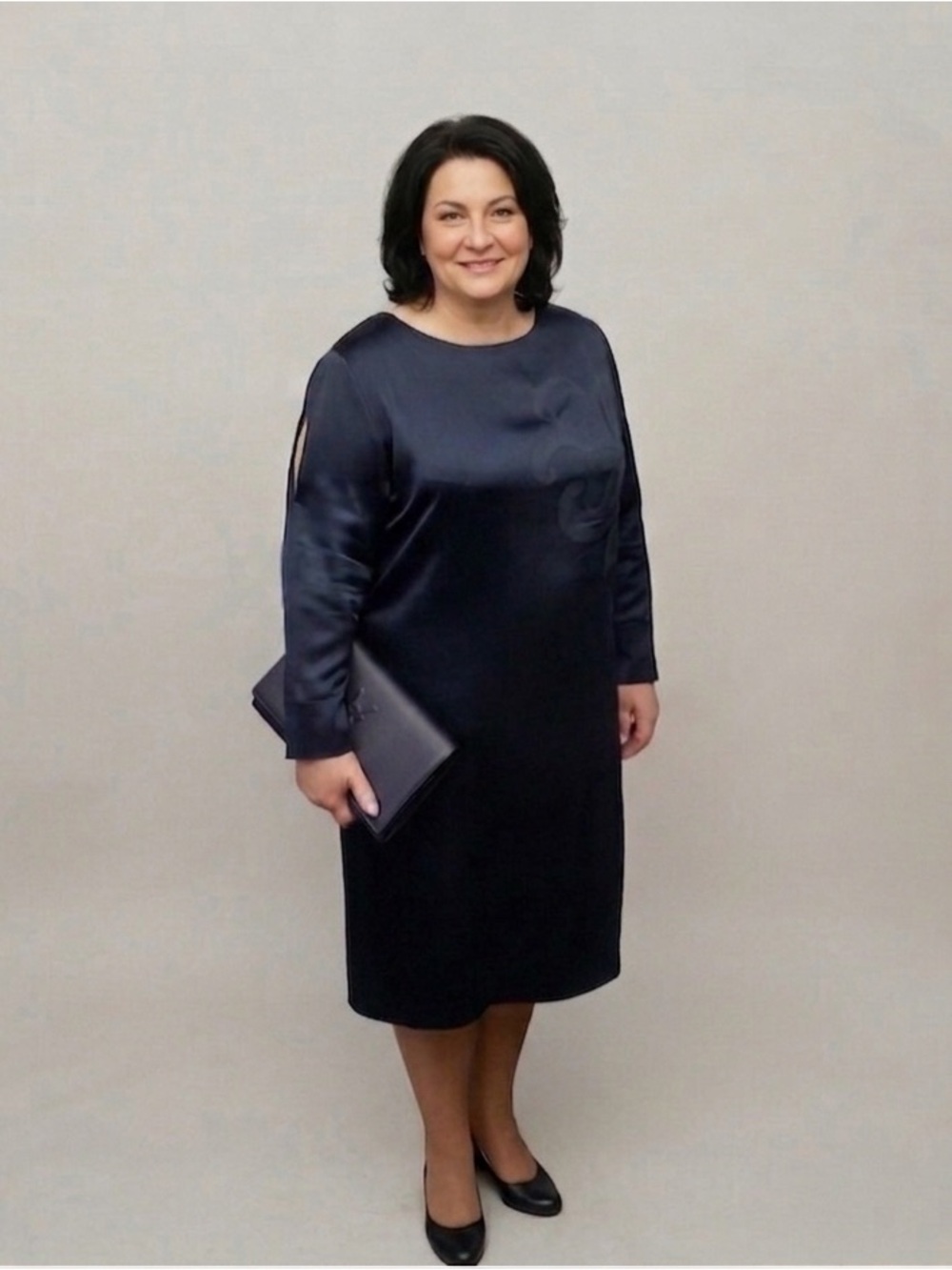 Escada Sport Navy Long-Sleeve Satin Sheath Dress